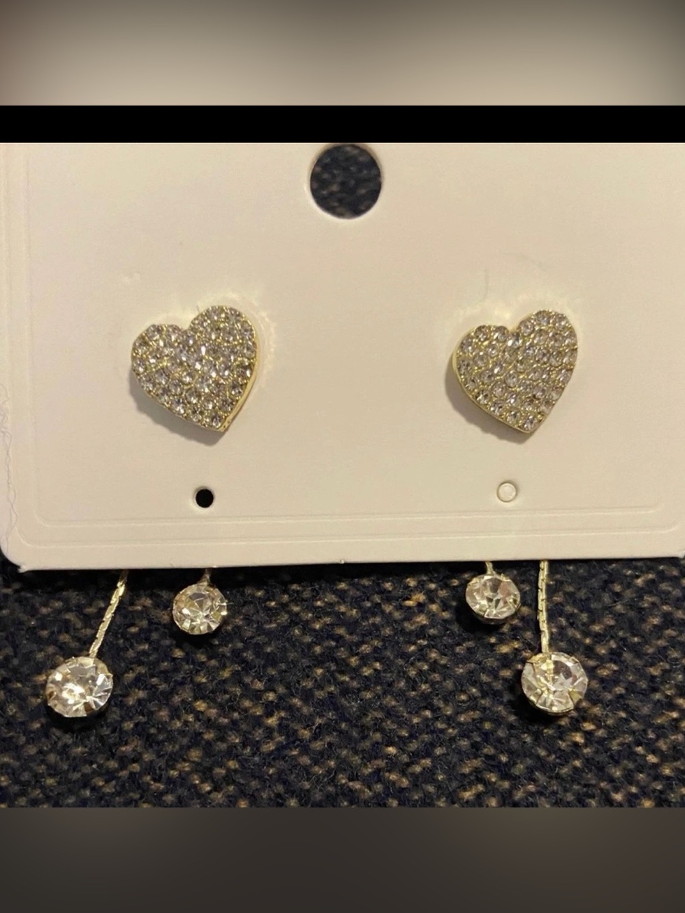 Accessorize Gold Heart Crystal Drop Stud Earrings